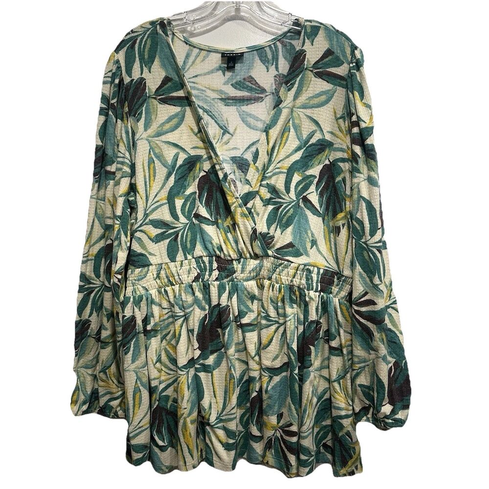 Torrid Womens 3X Long Sleeve Blouse Botanical V Neck Peplum Top Fairy Pullover